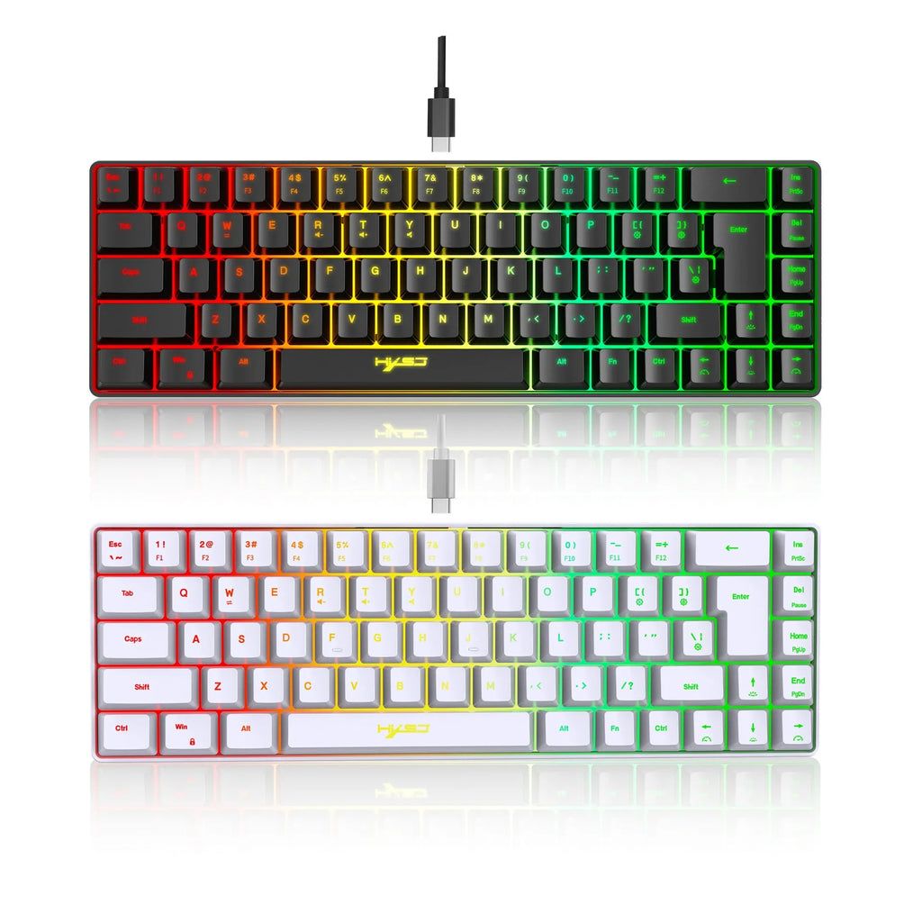 Mechanical feeling membrane gaming keyboard 68 keys black ABS wired USB compact layout