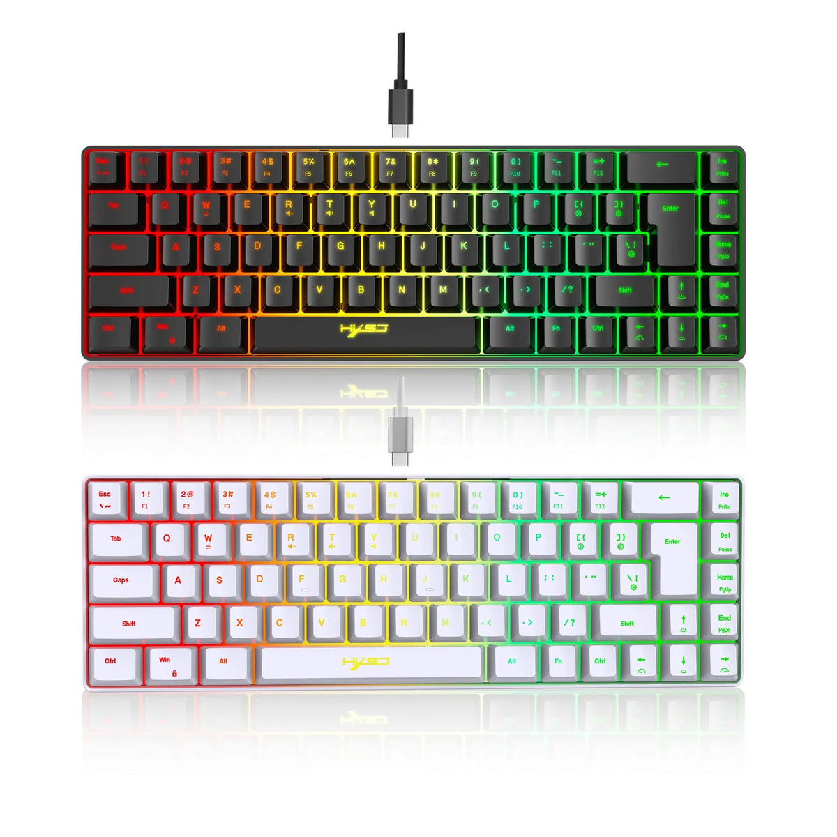 Mechanical feeling membrane gaming keyboard 68 keys black ABS wired USB compact layout