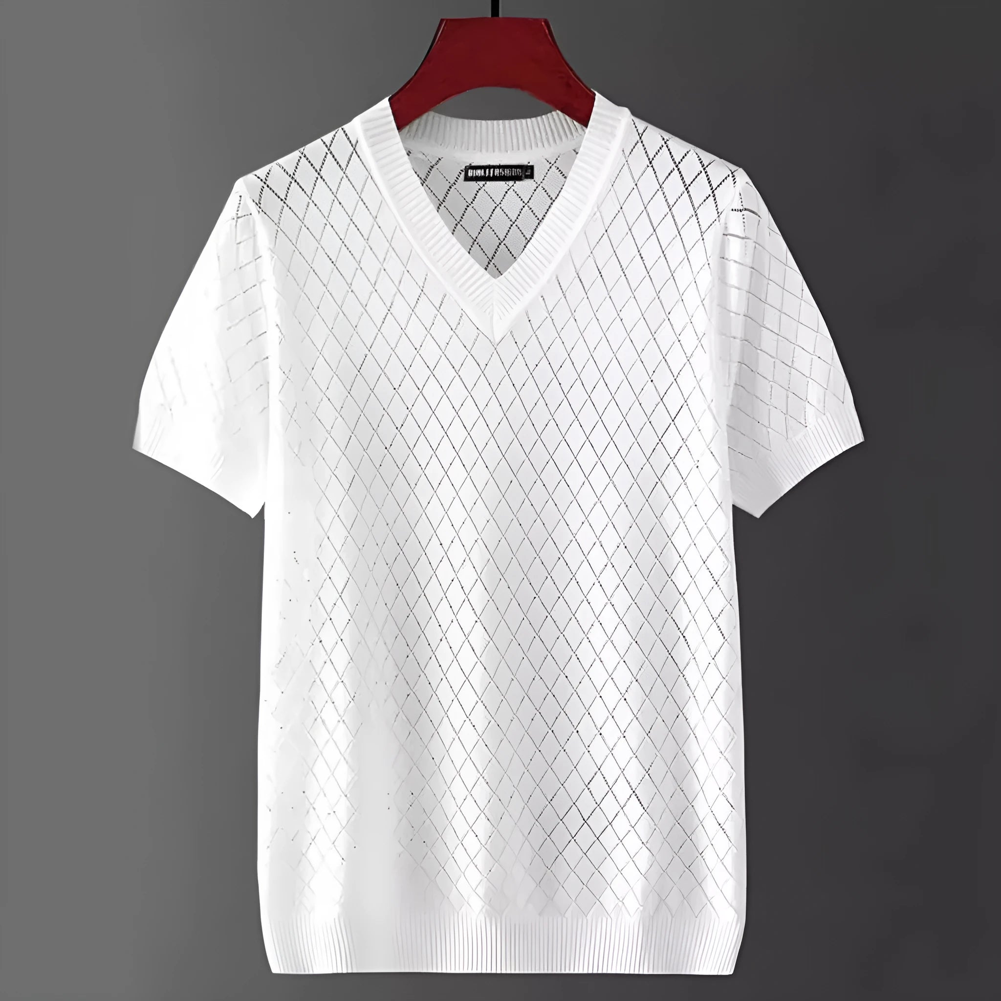 Man wearing a black V-neck ice silk summer T-shirt, Korean style casual wear