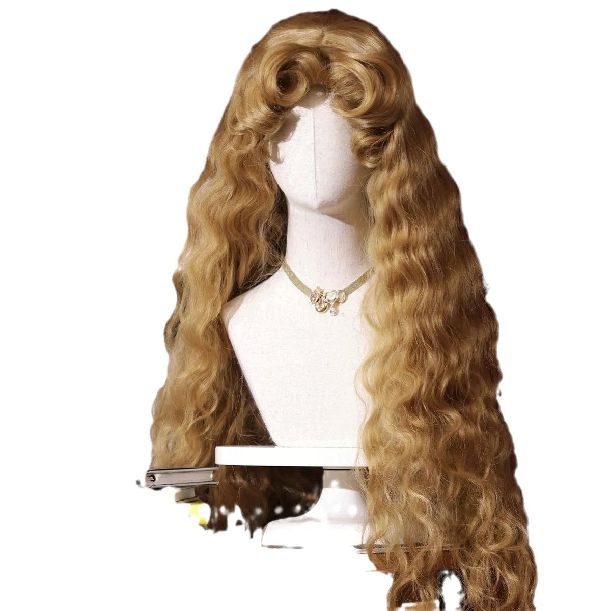 French Fluffy Small Curls Lolita Long Wig in French Golden Brown with hairnet, high temperature fibre