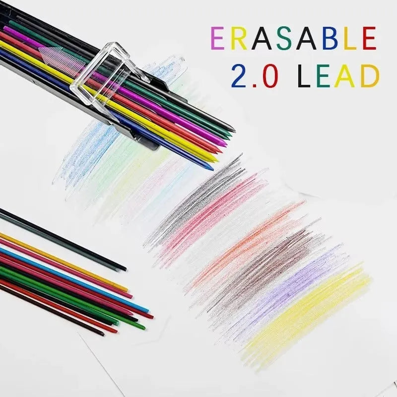 Boxed set of 12 rainbow coloured mechanical pencil refill leads for drawing and painting