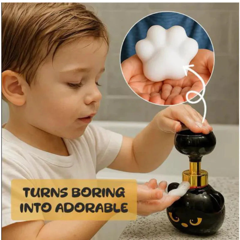 Black cartoon cat shaped plastic manual foam soap dispenser for bathroom or kitchen countertop
