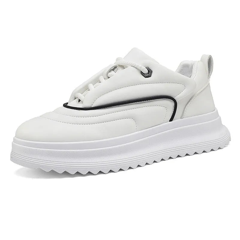 PU leather height increasing bread shoes with cowhide upper, low heel, in khaki, apricot, ivory white, black knight.