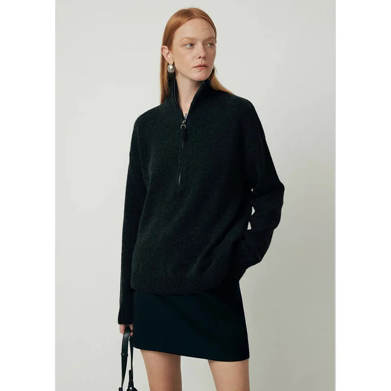 Women's loose lapel wool bandage dress top in black and grey for winter.