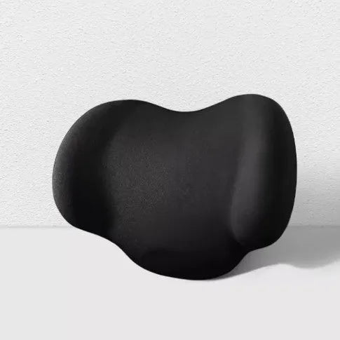 Black memory cotton car headrest and waist support cushion set on a car seat.