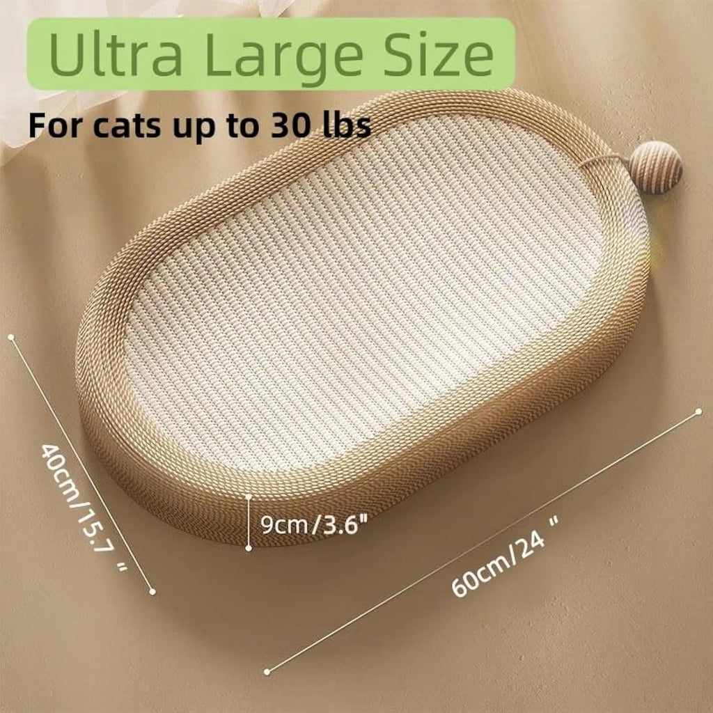 Large natural sisal fibre cat scratching board with integrated raised lounging platform