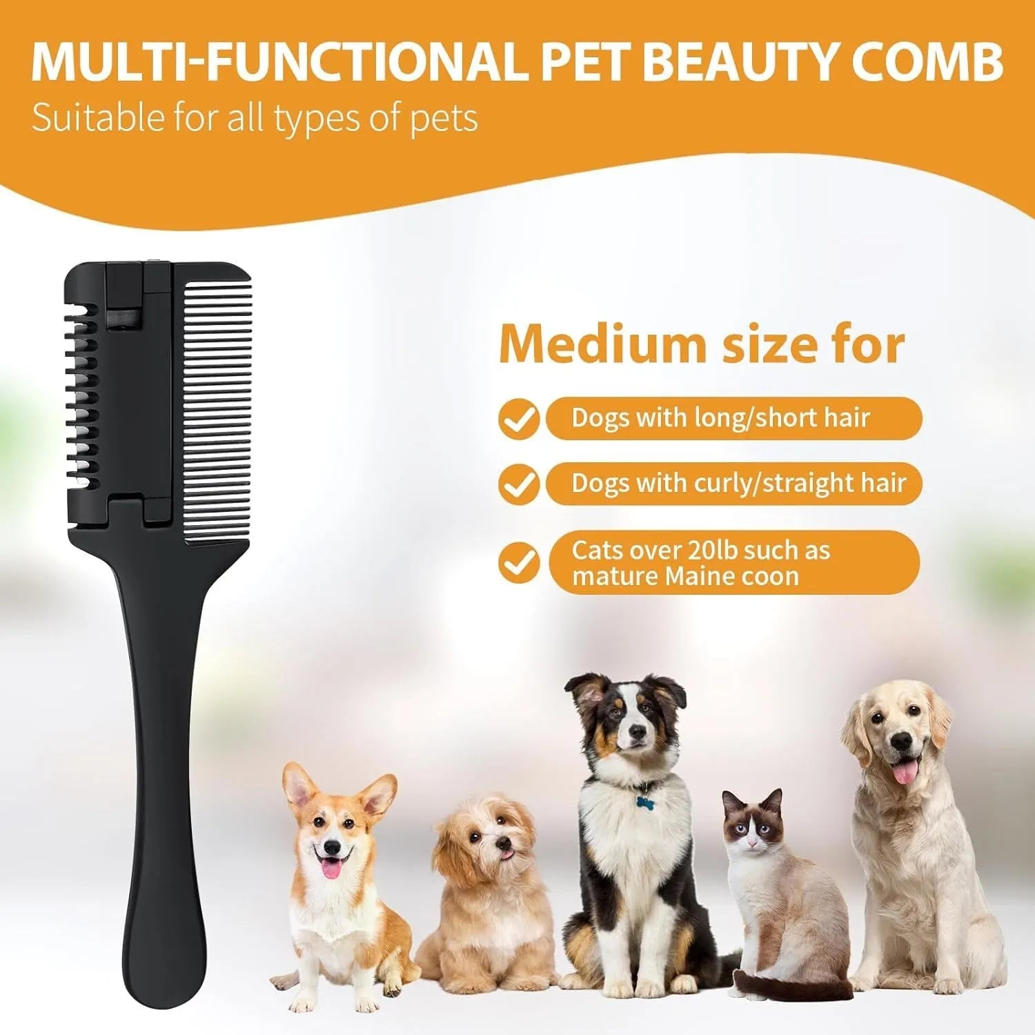 19cm dog and cat razor comb with detangling teeth and trimming blade plus 10 replacement blades