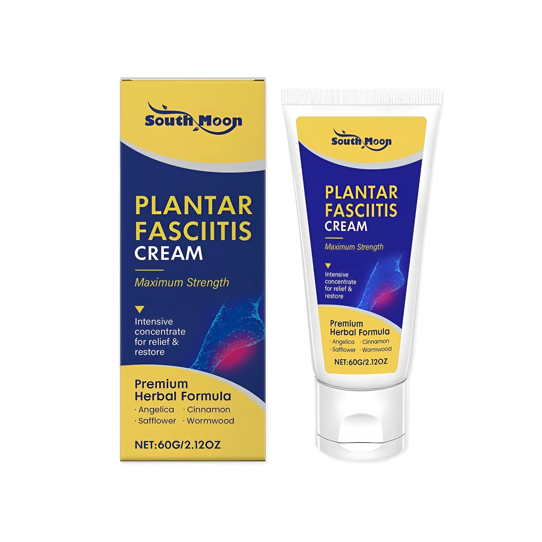 60g tube of herbal foot relief cream with mint, angelica sinensis and cinnamon oil ingredients