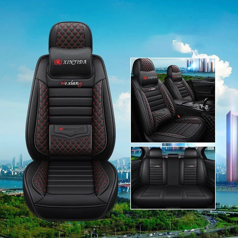 Red leather car seat cushion with high elastic sponge filling, shown on a car seat.
