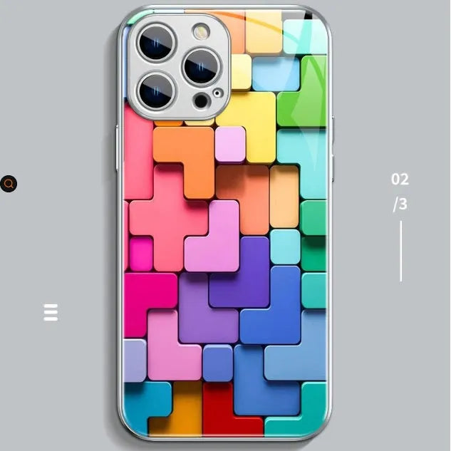 Colour building blocks silicone phone case with cartoon geometric design for iPhone models