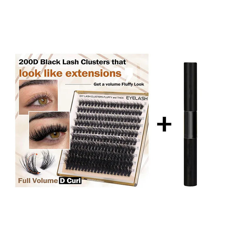 Fluffy faux mink segmented eyelashes 200D density on a white tray with tweezers