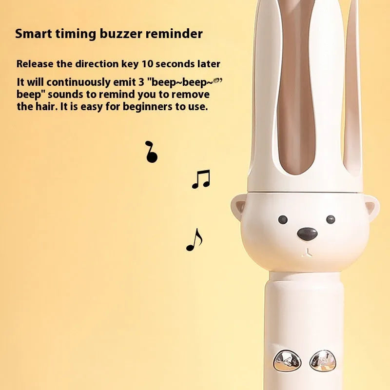 Beige anion automatic hair curler with hair stick on a white background