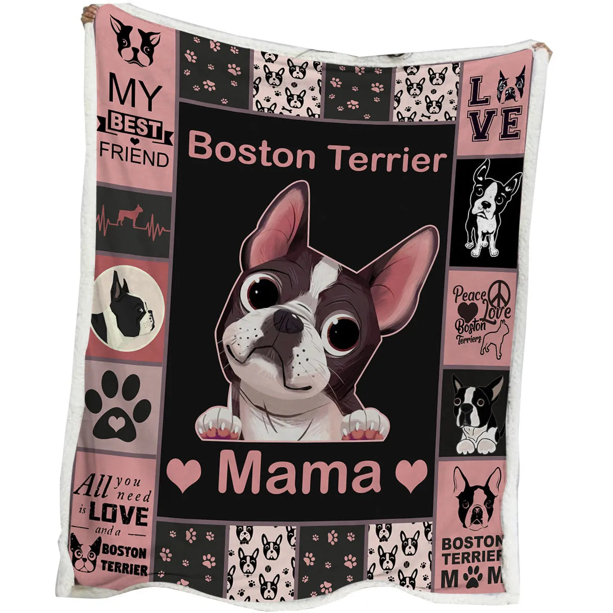 High weight soft warm dog themed lamb wool blanket in pink on sofa