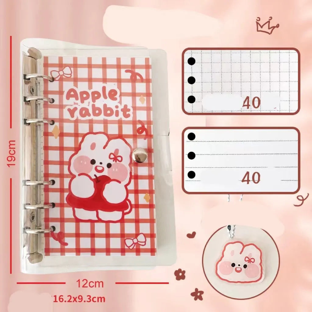 A6 loose-leaf notebook with heart designs showing Apple bear pattern, 80 sheets, 6-hole binder format