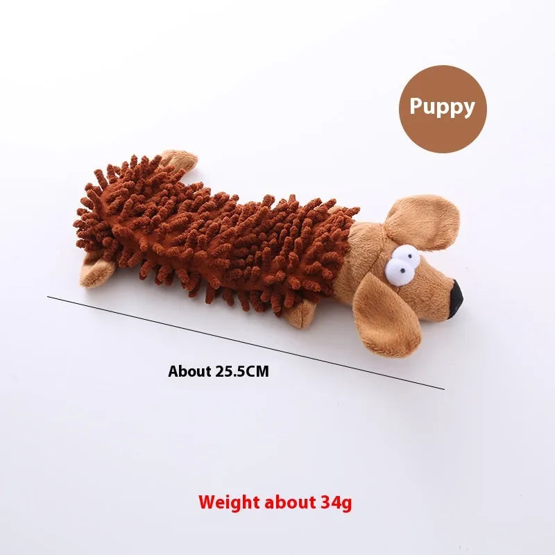 Plush microfibre dog chew toy shaped like horse molar with crinkle sound