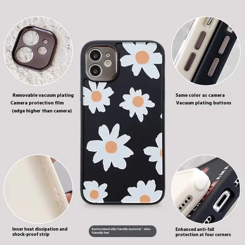 TPU phone case with all-inclusive lens cover and multi-flower chrysanthemum painted design for iPhone