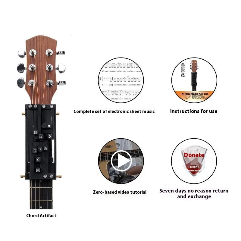Automatic guitar chord practice device for beginners in black and white colour options