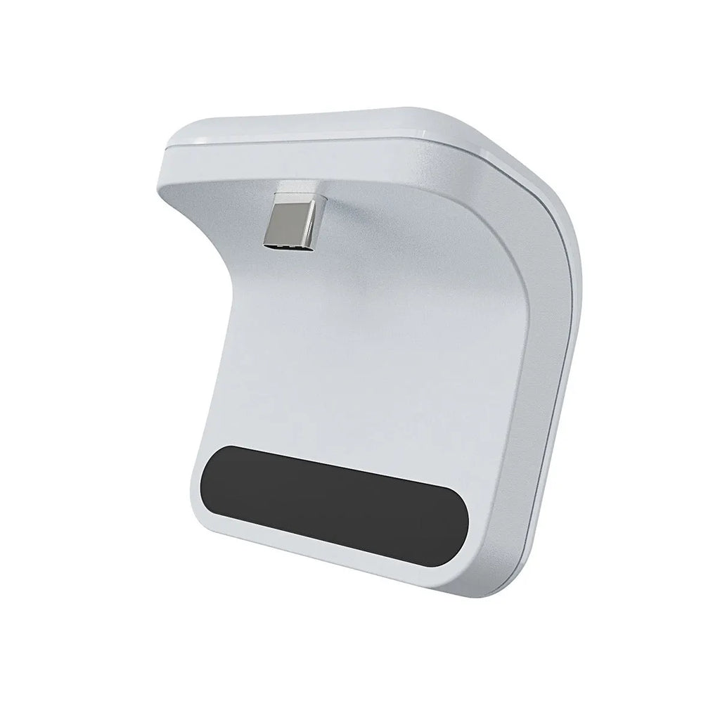 White PS5 handle back battery pack with LED display attached to a gamepad