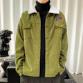 Men's corduroy workwear jacket in khaki colour with side pockets and loose fit design