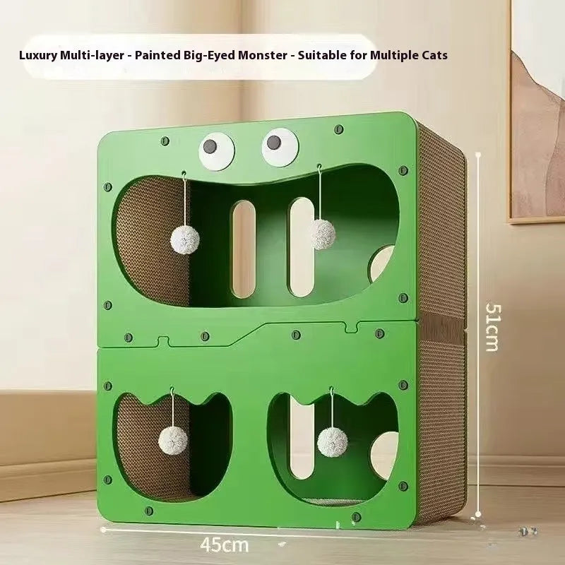 Double layer cat scratching board and nest combination with wear-resistant surface in owl design style