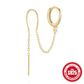 S925 sterling silver geometric drop earring with flower and tassel chain detail in a golden colour.