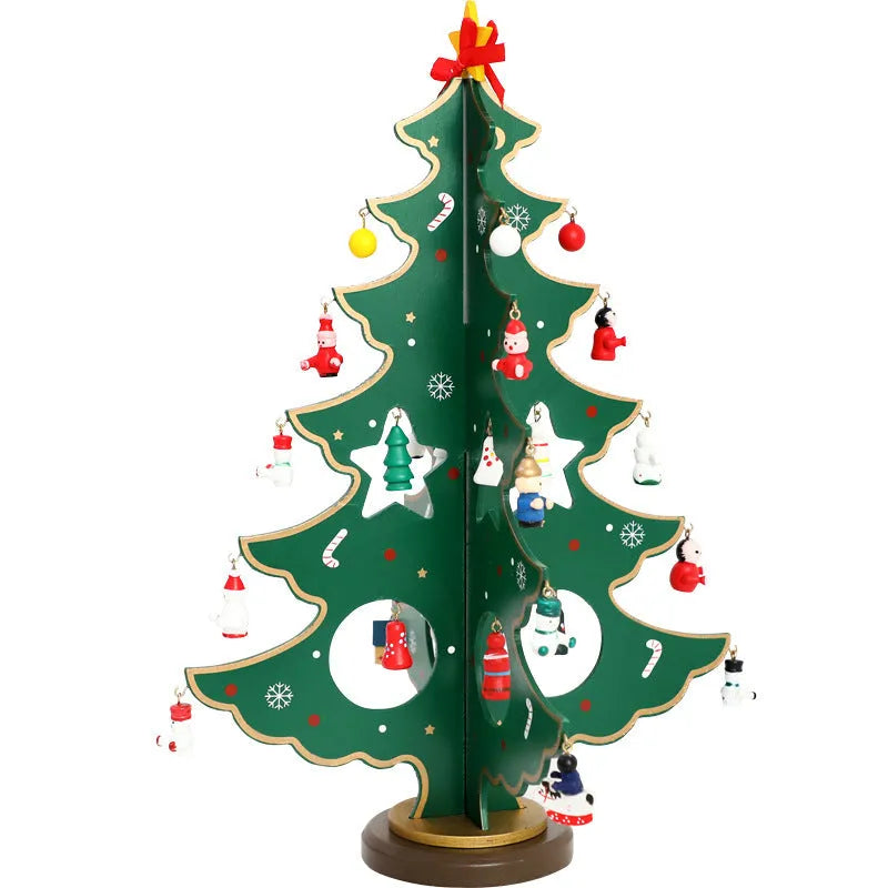Hand-painted wooden desktop Christmas tree decoration in red or green colour options