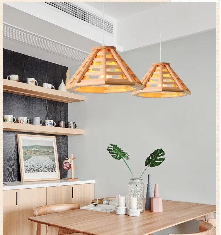 bamboo woven woodcraft ceiling LED chandelier 50cm wood colour modern minimalist