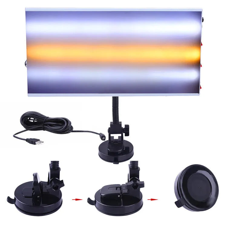 White car dent repair detector kit with MPT X009 inspection light for automotive bodywork assessment
