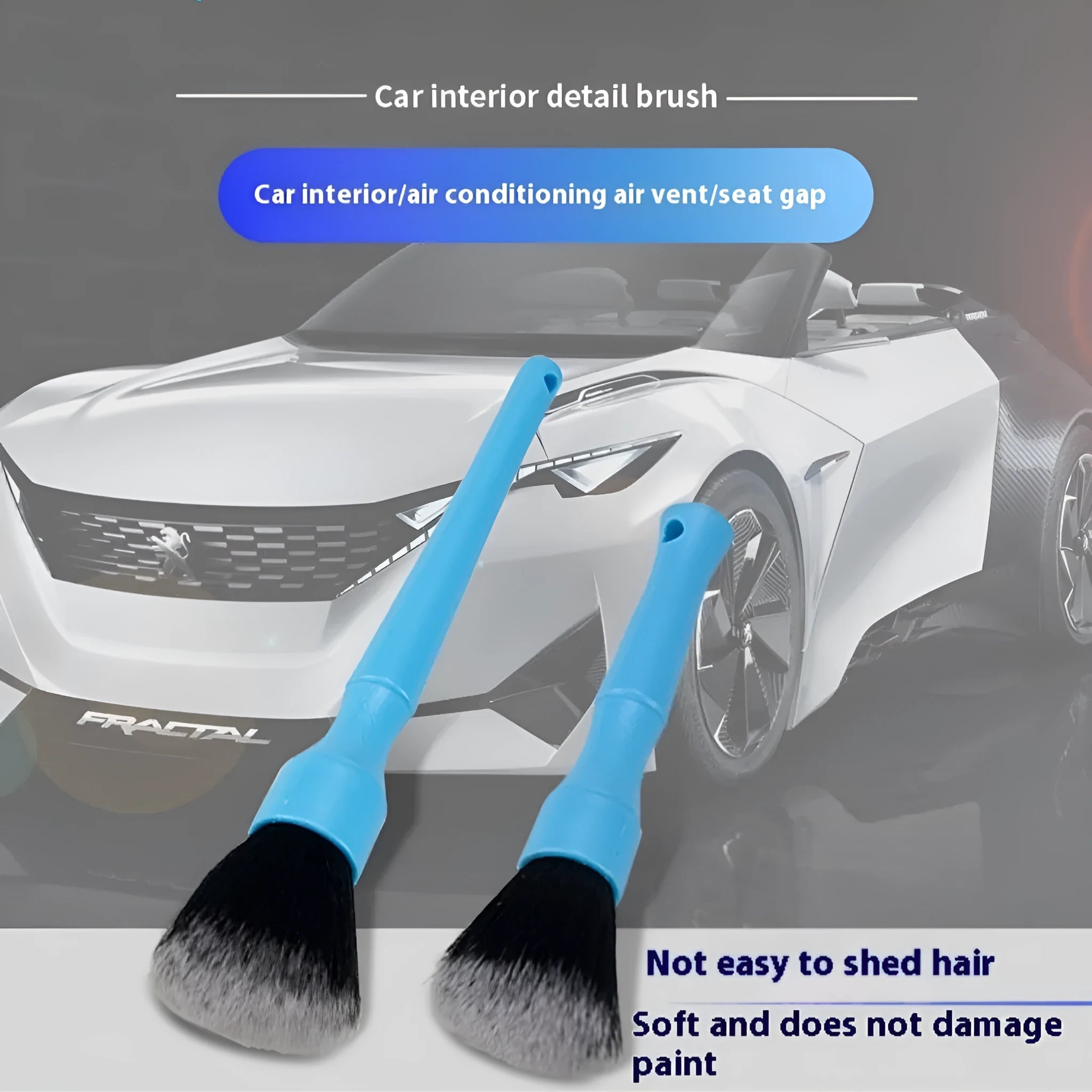 Car detail brush with soft nylon bristles for interior cleaning, DT Short black handle