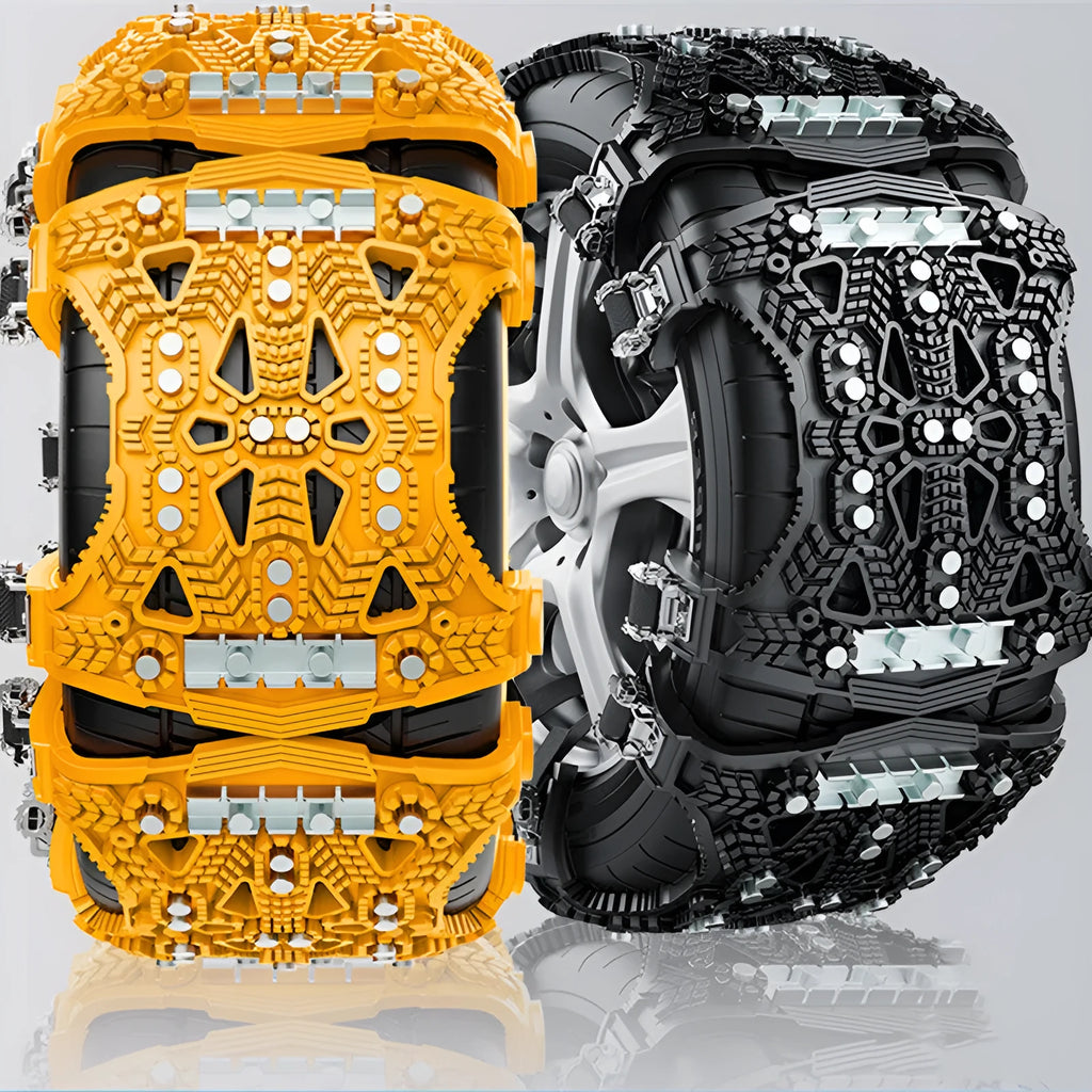 Universal car SUV snow chains set with steel plates, installation tools, snow shovel and gloves