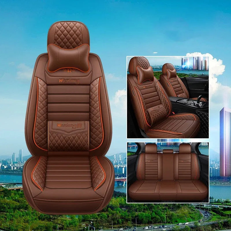 Red leather car seat cushion with high elastic sponge filling, shown on a car seat.