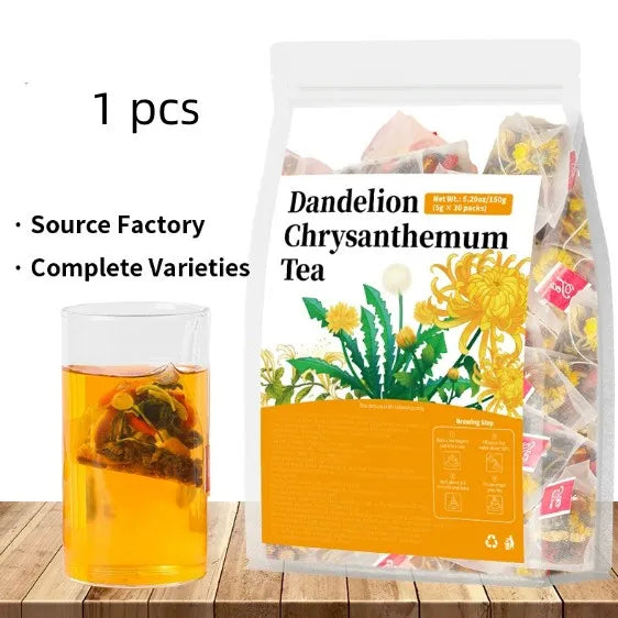 Dandelion Chrysanthemum Tea herbal blend in tea bag, natural botanical ingredients