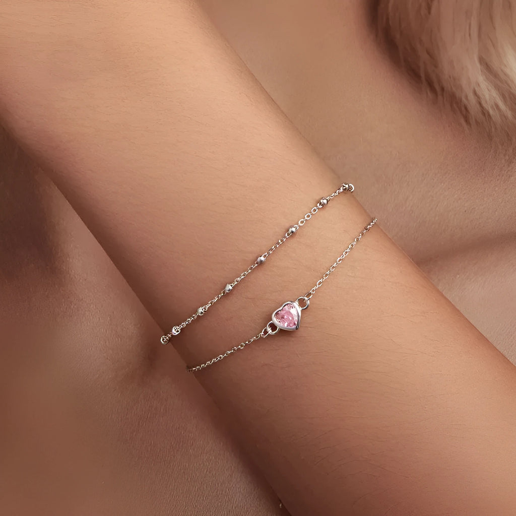 925 sterling silver bracelet with small heart pendant on an adjustable chain, BSB152 colour.