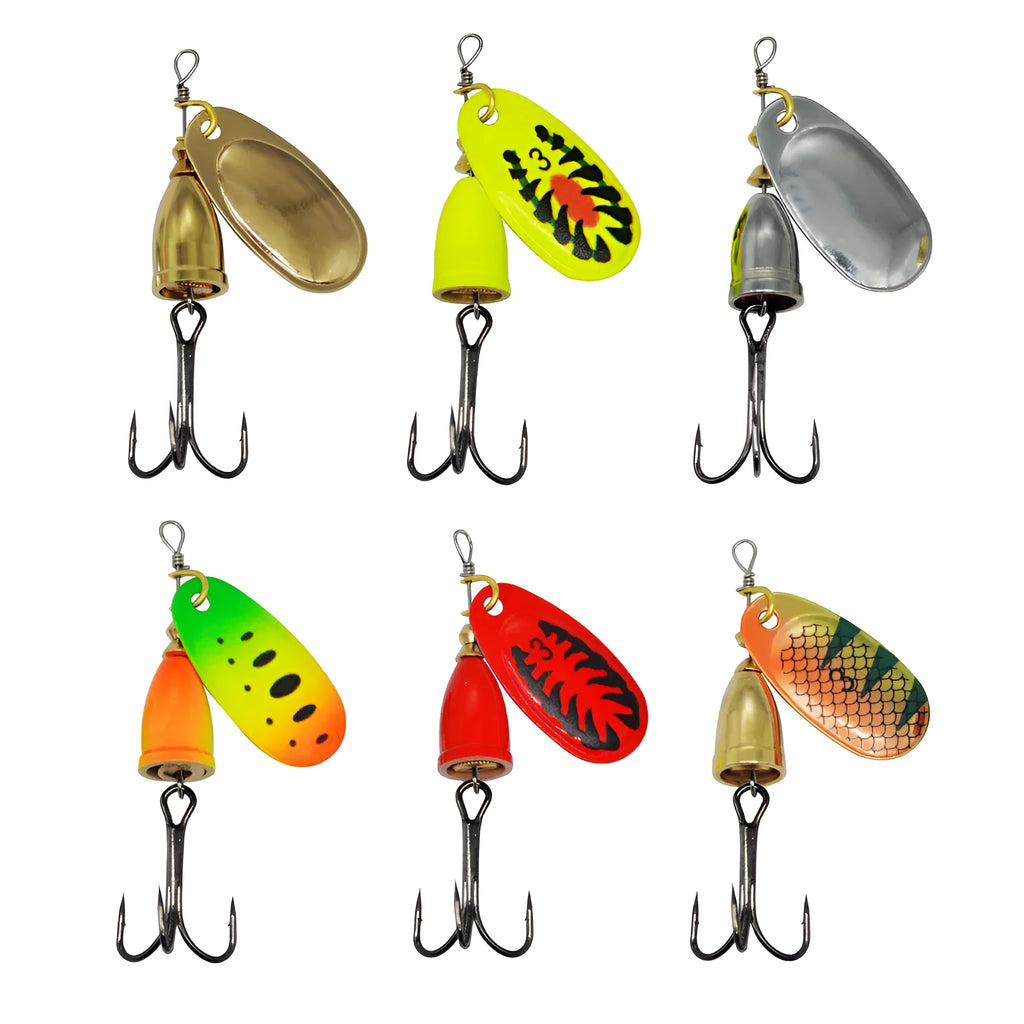 R composite rotating sequins copper bell fishing lure in seven metallic colours including gold, silver, and rose gold