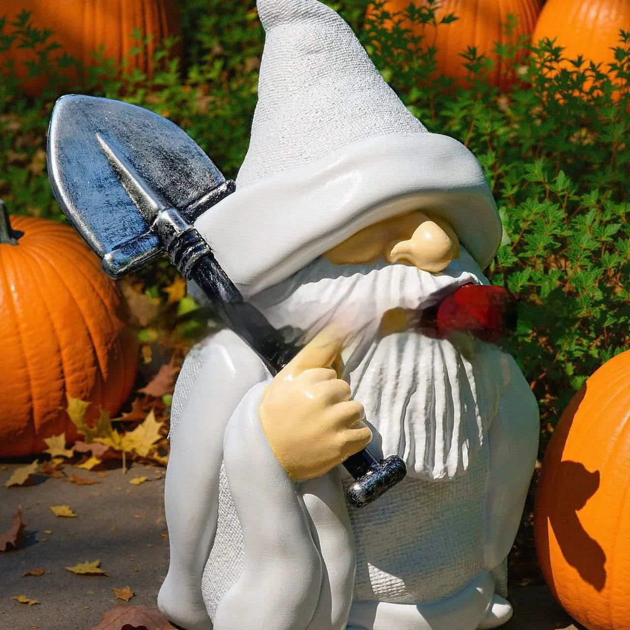 Resin Christmas garden ornament of smoking shovel dwarf with pipe character design