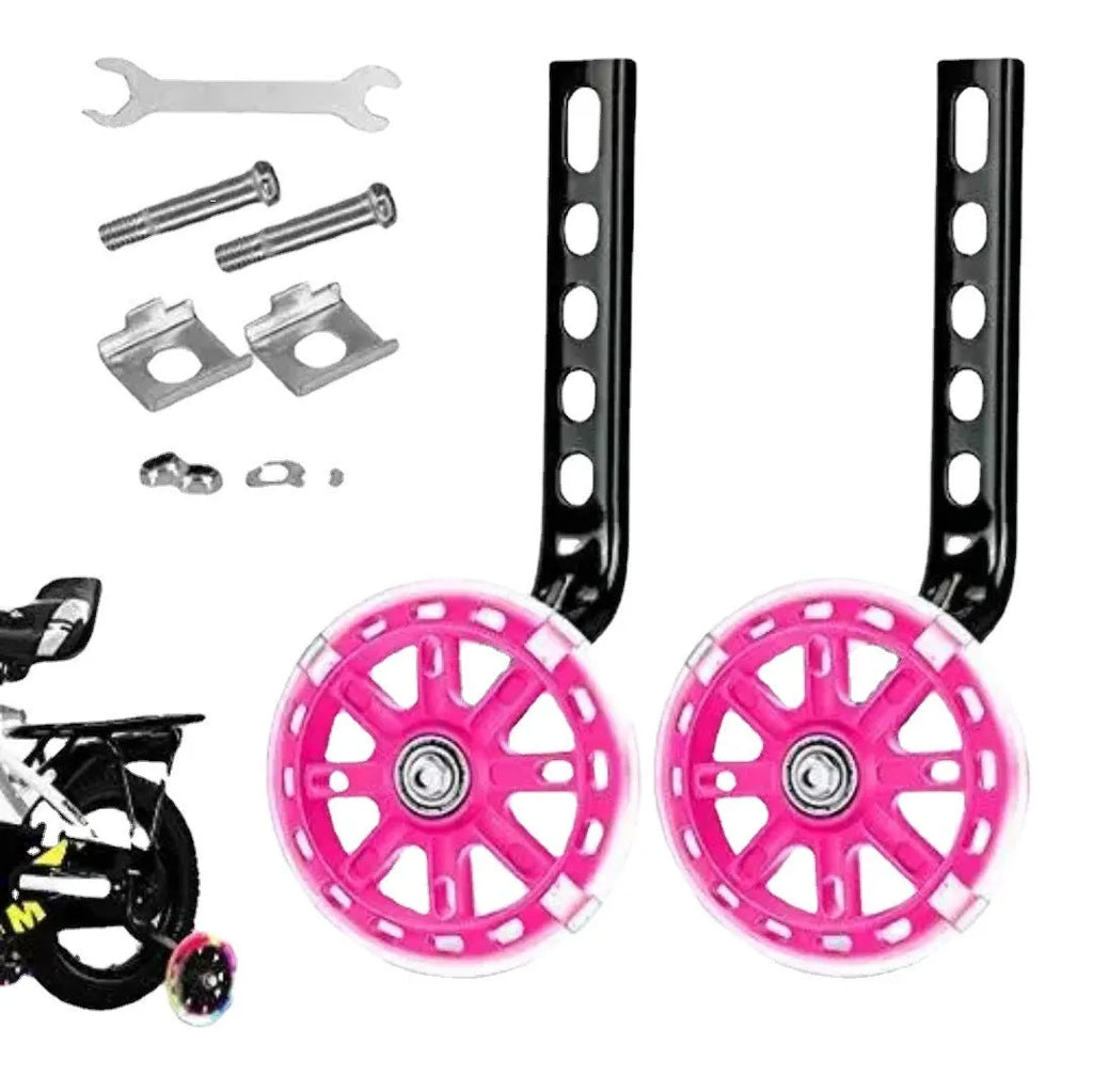 Set of children glow auxiliary bicycle wheels in black with metal bracket for 12-20 inch bikes