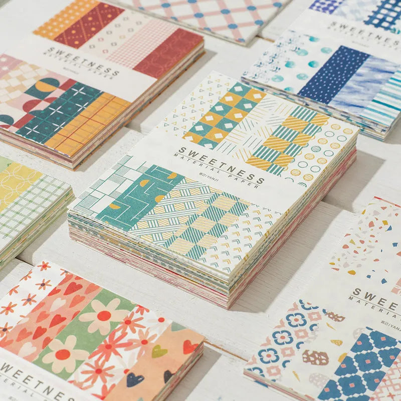 Fifty sheets of dessert-themed retro collage note paper in ten colours including strawberry and blueberry.