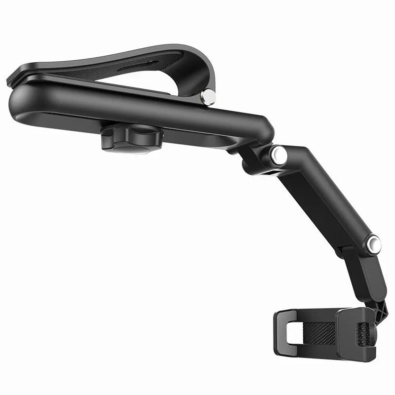 A black and grey car phone holder bracket clipped onto a vehicle air vent.