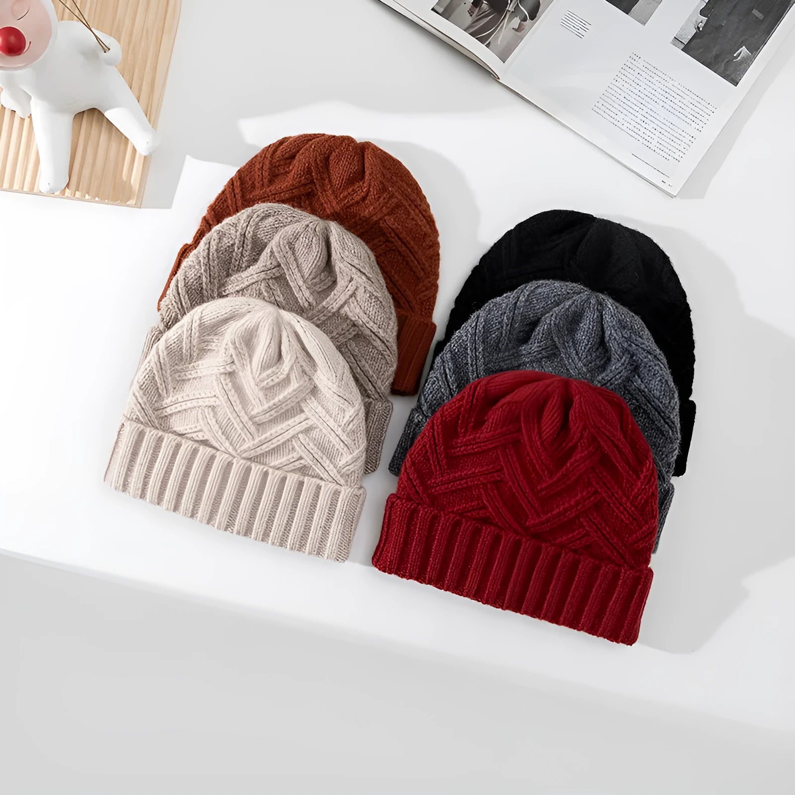 Wool knitted winter hat dome crown design in six colour options for women