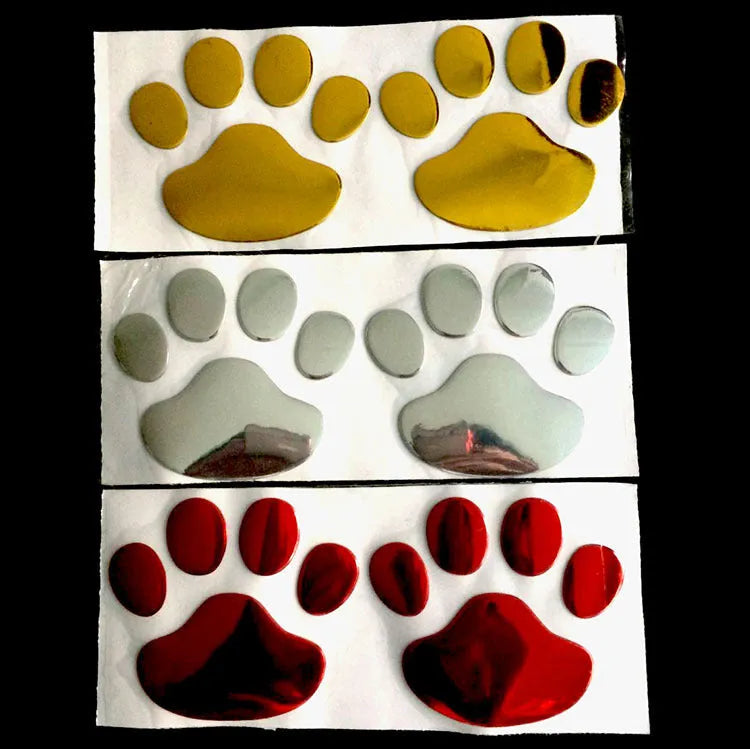 PVC car sticker with hand-shaped brush dog footprints pattern in silver colour, 7cm long.
