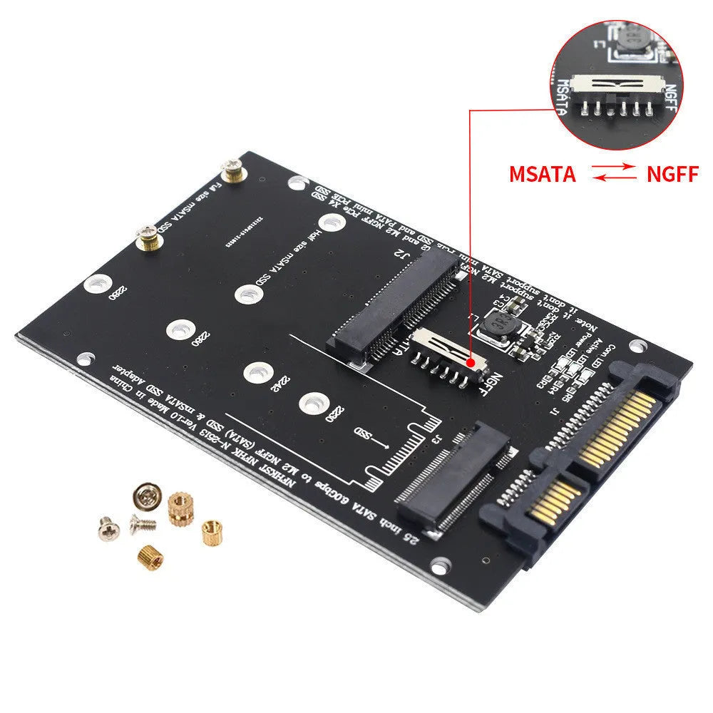 SATA3 to M.2 NGFF MSATA SSD conversion adapter card on a black or blue printed circuit board.