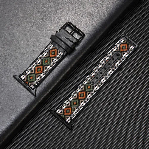 Leather and nylon replacement watch strap for Apple iWatch in 38/40mm and 42/44mm, five colour styles