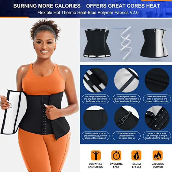 A painted blue neoprene abdominal girdle with an adjustable strap, laid flat.