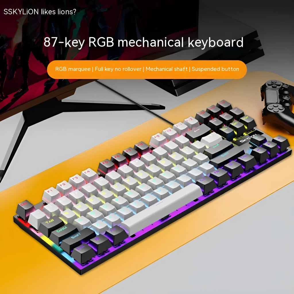 K87 mechanical wired keyboard with metal frame showing choice of green or red switch options