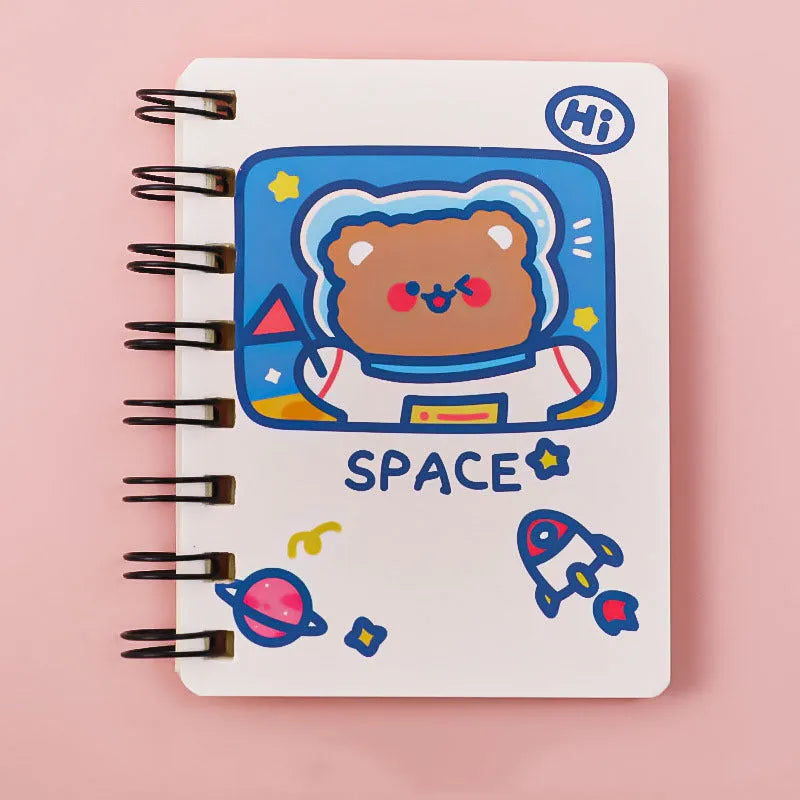 Astronaut series flippable pocket notebook showing cover design options and 10.5cm by 8cm size.