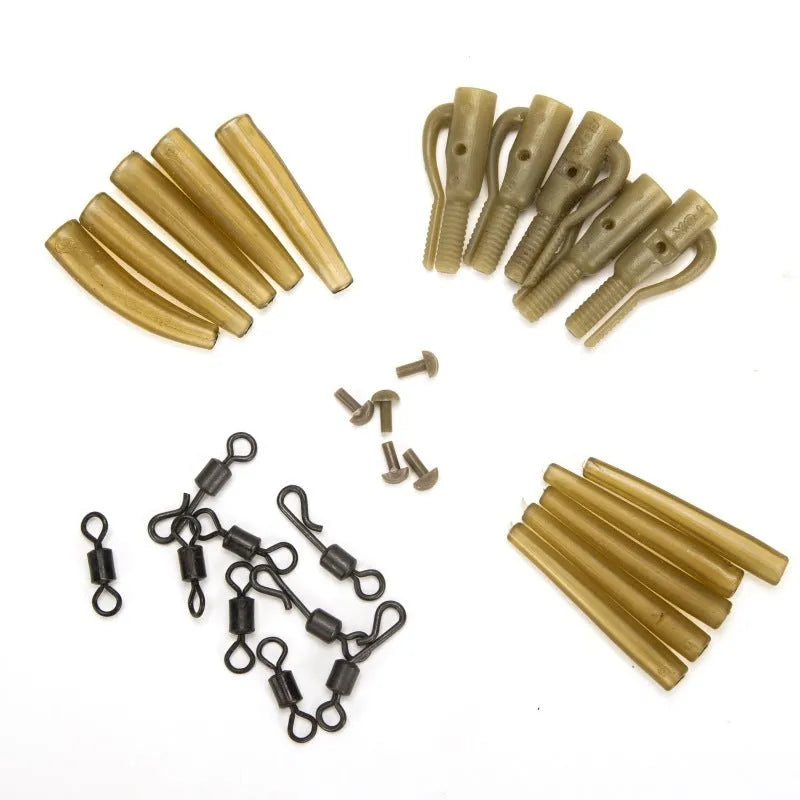 tobly 30 piece European carp fishing accessory set with anti-wind pipes, hoses, beads and screws.