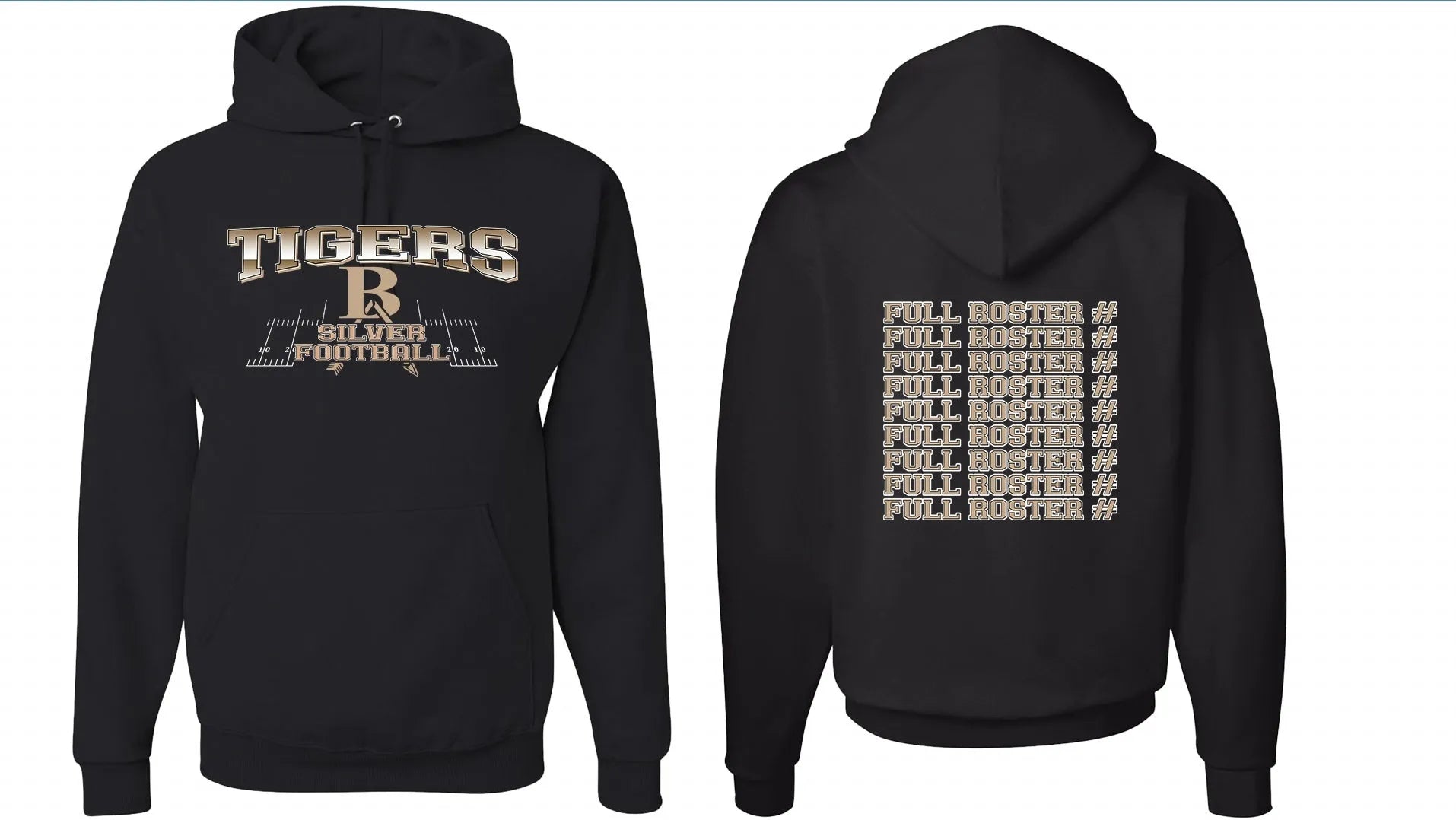 Black drop-shoulder sleeve pullover hoodie on a hanger, showing relaxed fit and long sleeves.