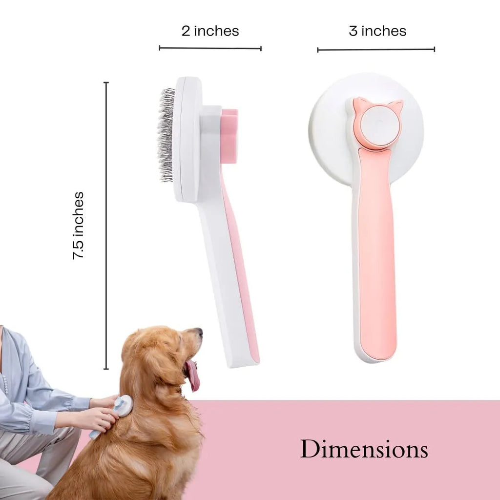 Blue self-cleaning slicker brush for dogs and cats with ergonomic rubber handle.