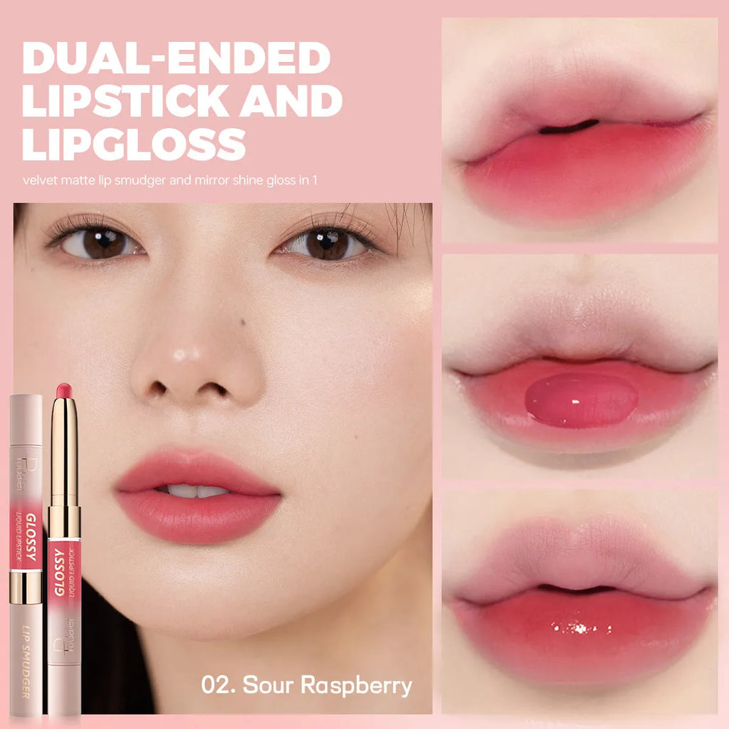 Double-headed lipstick with 10 colour options in matte finish