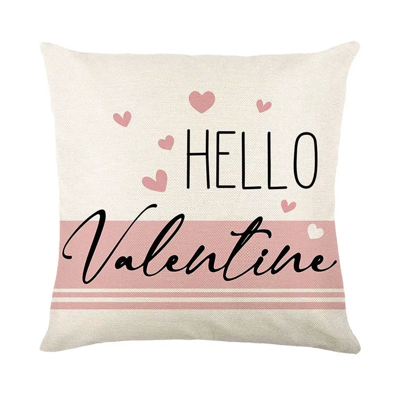 Plaid and heart print Valentine's Day pillow cover, 45 cm square, shown in one of four colour options.
